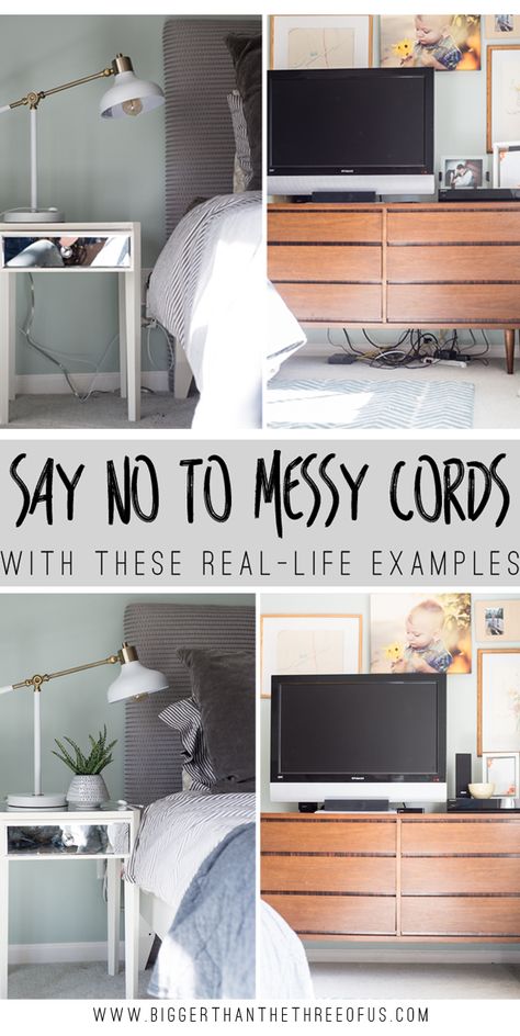 Cord Control :: Get the full how-to on how to manage those cords for  multiple different types of furniture including media cabinets and nightstands! Cord Management Ideas, Cord Control, Media Cabinets, Hide Cords, Media Cabinet, Cord Management, Cord Organization, Types Of Furniture, Affordable Home Decor