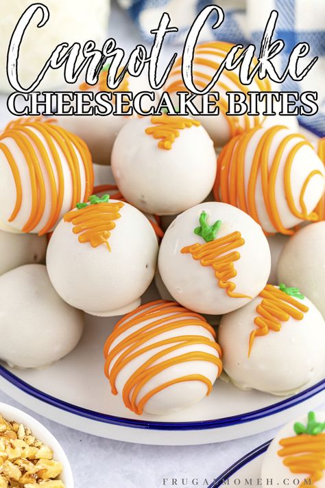 Cheesecake Bites Recipe, Carrot Cake Cheesecake, Frugal Mom, Cheesecake Bites, Cake Flavors, Easter Dessert, Carrot Cake, Sweet Snacks, Cake Pops