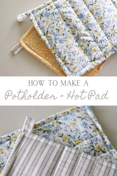 Hand Sewn Potholders, Handmade Hot Pads, Pot Holder Sewing Pattern Free, Diy Quilted Potholders, Easy Hand Sewn Gifts, How To Quilt Fabric, How To Make Hot Pads, Sewing Projects For Kids Gifts, Homesteading Sewing Projects