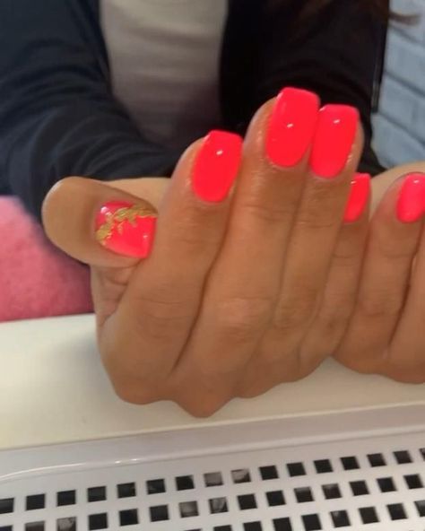 Neon Coral Nails Short, Bright Pink Holiday Nails, Summer Nail Colors 2023 Dip, Holiday Nails Summer 2023 Short, Neon Pink Almond Nails, Coral Pedicure, Red Vacation Nails, Spring Red Nails, Hot Coral Nails