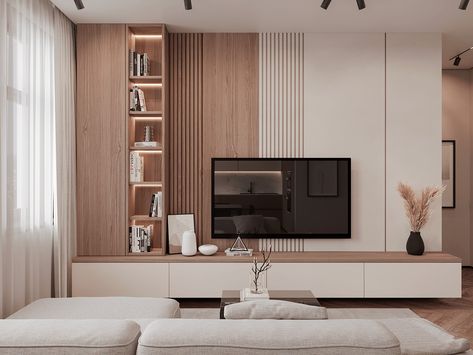 Livingroom design on Behance Tv Unit Designs, Tv Wall Ideas, Rooms Luxury, Tv Rooms, Tv Walls, Tv Fal, Wall Unit Designs, Living Room Wall Units, Tv Cabinet Design