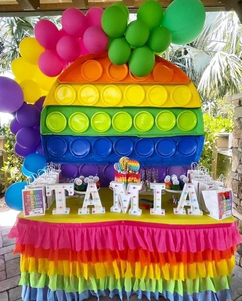 Popit Birthday Decor, Popit Birthday, Popit Party, It Birthday Party, Pop It Birthday, Paw Birthday, 7th Birthday Party Ideas, Balloon Bouquet Diy, Birthday Party Desserts