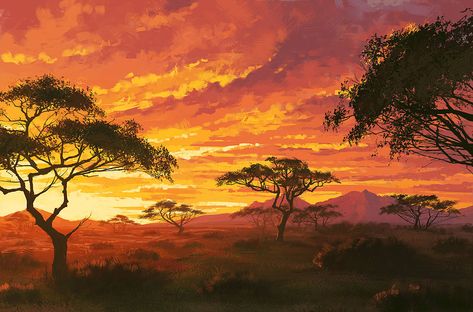 savanna by AnekaShu on DeviantArt Savanna Landscape, African Aesthetic, Africa Painting, Africa Photography, Il Re Leone, Africa Art, Desenho Tattoo, Places In The World, Most Beautiful Cities