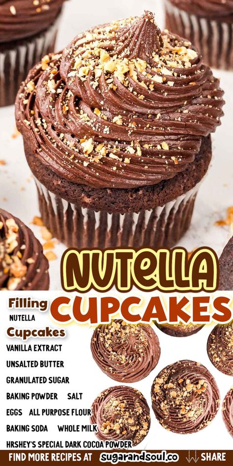 Nutella lovers take notice: these Nutella Cupcakes are the BEST Chocolate Hazelnut Cupcakes out there since they’re literally filled with gooey Nutella and topped with chopped hazelnuts! Recipes Using Nutella, Hazelnut Cupcakes, Dark Chocolate Frosting, Delicious Cupcakes Recipes, Homemade Chocolate Frosting, Nutella Lover, Nutella Cupcakes, Food For Family, Filled Cupcakes