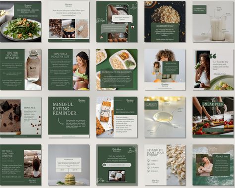 Boost your nutritionist Instagram with 50 ready-to-post templates designed for maximum impact.   Available in both square and portrait sizes, these professionally crafted templates will help your business or personal account shine in a crowded social media feed.   Attract new followers and drive growth with visually appealing content that showcases your expertise and dedication to healthy living.       Each template is meticulously designed, ensuring premium quality and a professional look. Forget about generic placeholder text – our templates are ready to be personalized with your unique content.  .#CanvaTemplates #SocialMediaDesign #InstagramIdeas #PinterestTemplates #CreativeCanva Wellness Social Media Posts, Nutritionist Social Media Design, Nutritionist Instagram, Nutrition Instagram, Canva Instagram Templates, Social Media Landscape, Herb Shop, Business Model Canvas, Templates Business