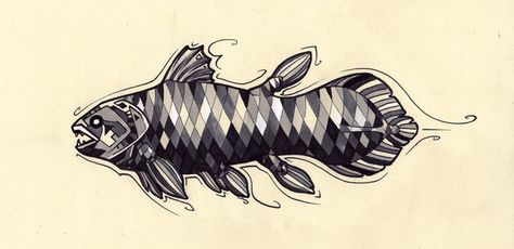 Coelacanth Tattoo Design by Tsairi on DeviantArt Coelacanth Tattoo, Uncommon Animals, Crypto Zoology, Marine Tattoo, Becoming A Tattoo Artist, Currency Design, Fishing Art, Hidden Art, Getting A Tattoo