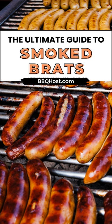 Say goodbye to dry, bland brats! Discover the secrets to smoked brats that'll leave you craving more! Master your smoking skills with our mouth-watering recipes and unlock the juiciest brats of your culinary journey! Smoked Brats Electric Smoker, Brats On Smoker, Smoked Bratwurst Recipes, Smoked Beer Brats, Smoked Brats Pellet Grill, Bbq Bratwurst, Beer Bratwurst Recipes, Smoked Bratwurst, Smoked Brats