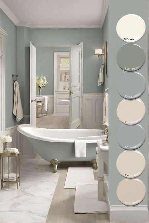 interior design,decorating interiors,designer wall paint,home paint colors Bathroom 2024, Turquoise Bathroom, Bathroom Paint, Green Kitchen Cabinets, Bathroom Paint Colors, Bathroom Color, Green Cabinets, Bedroom With Ensuite, Bathroom Designs