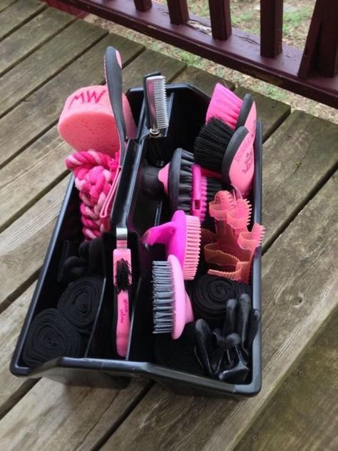 Horse Grooming Supplies, Horse Tack Rooms, English Horse Tack, Horse Brushes, Pink Horse, Horse Equipment, Horse Gear, Horse Grooming, Horse Tips