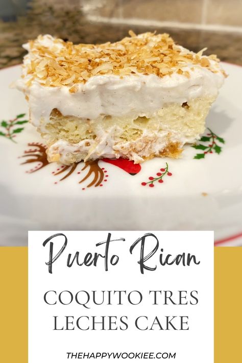 Love Tres Leches cake and want to give it a twist? Never tried it? Either way, this easy Puerto Rican Coquito Tres Leches Cake recipe has a beautiful flavor that will simply melt in your mouth. Give it a try! Coquito Pie Recipe, Coquito Cheesecake Brownies, Different Tres Leches Cake, Puerto Rican Tres Leches Cake, Tres Leches Coconut Cake, Tres Leches Cake Recipe Puerto Rican, Tres Leches Cake Healthy, Valencia Cake Puerto Rican Recipe, Best Tres Leches Cake Recipe Authentic