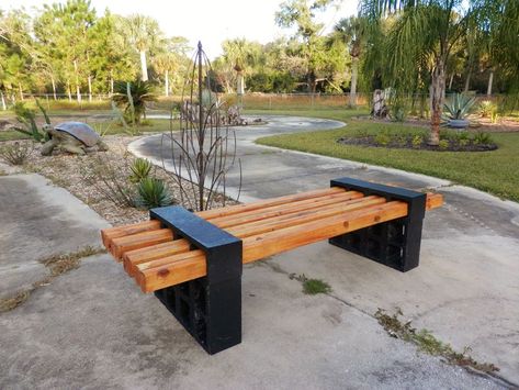 Spray Paint Cinder Blocks, Landscape Timber Bench, Centerblock And Wood Bench, Cinder Block Corner Bench, Cinder Block Dining Table, Landscape Timbers Ideas, Cylinder Block Ideas, Cylinder Block Bench, Cider Blocks Ideas