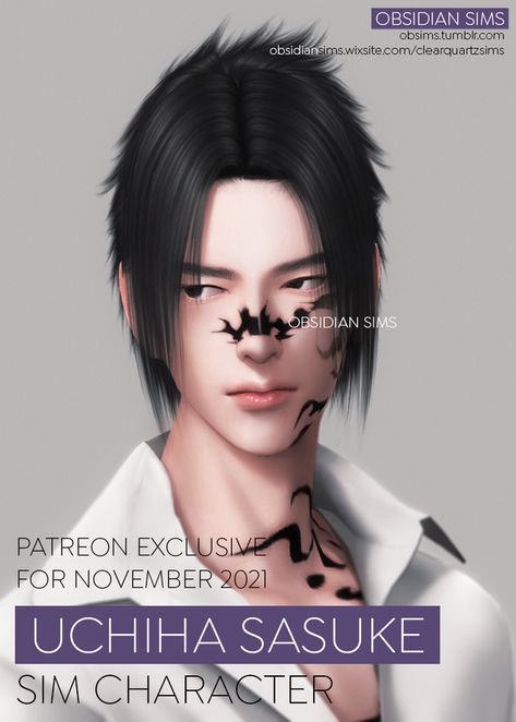 Uchiha Sasuke (Trayfile + CClist) ┊ Patreon Exclusive November 2021 | OBSIDIAN SIMS on Patreon Sims 4 Cc Patreon Hair Male Long, Sims 4 Cc Anime Cosplay, Sims 4 Naruto Cc, The Sims 4 Characters, Sims 4 Naruto, Obsidian Sims, Anime Hairstyles Male, Sims 4 Hair Male, Sims 4 Male Clothes