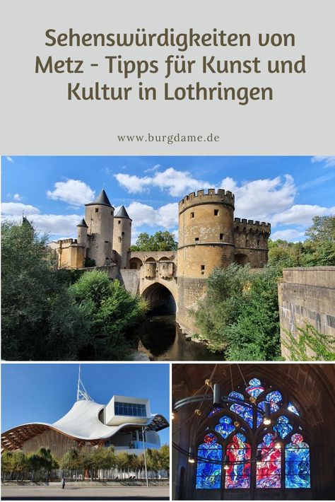 Metz liegt an der Mosel, direkt an der deutschen Grenze. Die Stadt hat unglaublich viele interessante Sehenswürdigkeiten, vor allem ist sie ein Reiseziel für Geschichtsinteressierte in Frankreich. Metz in Lothringen ist aber auch für Genießer ein Geheimtipp. Ich zeige Euch die schönsten Sehenswürdigkeiten von Metz, Moselle. #frankreich #metz #mosel #lothringen #sehenswürdigkeiten #städtetrip #sightseeing Centre Pompidou, Europe Travel Guide, Old City, Travel Guide, Road Trip, France, Hotel, House Styles, Travel