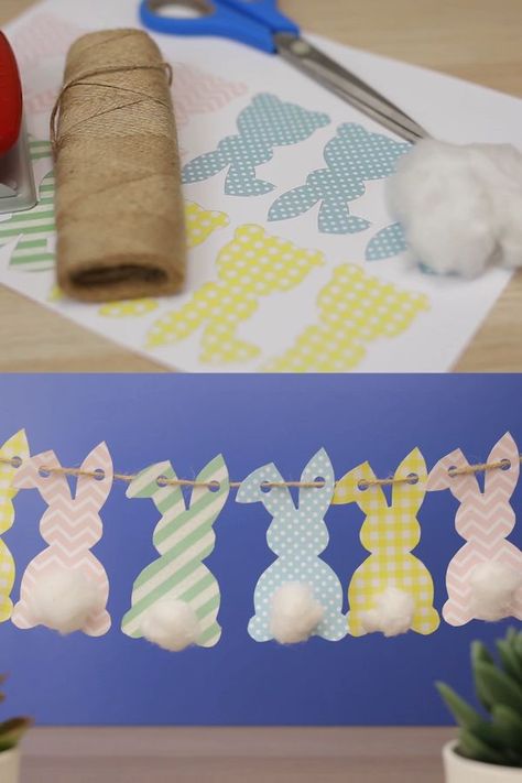 How To Make Easter Bunny, Easter Paper Garland, Easter Garland Ideas, Papercrafts Printable, Easter Paper Decorations, Homemade Easter Decorations, Easter Bunny Garland, Bunny Decorations, Bunny Garland