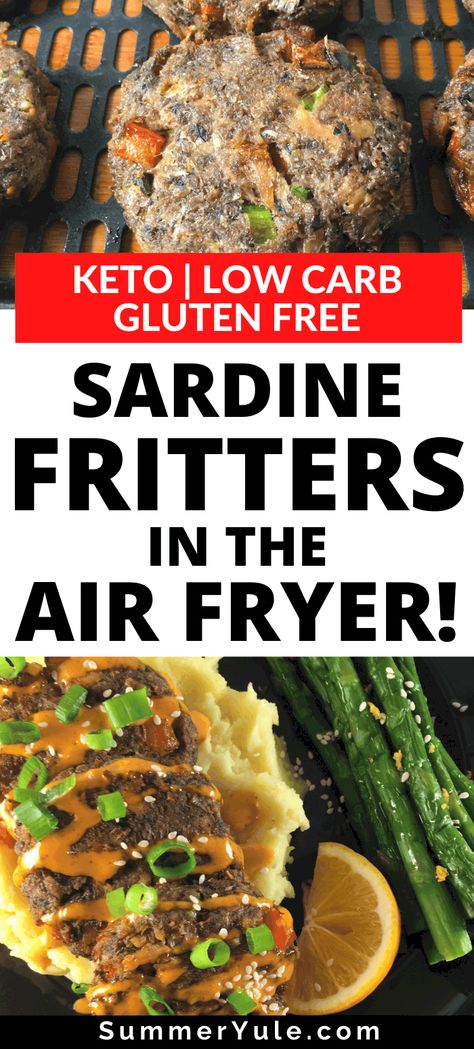 Learn how to make sardine cakes! These sardine fritters are a low-oil healthy version of typical fried sardines. Low carb, keto, gluten-free! Keto Sardine Patties, Low Carb Sardine Recipes, Keto Sardines Recipes, Air Fryer Sardines, Sardine Fritters Recipe, Sardine Fish Cakes, Sardine Recipes Canned Keto, Sardine Omelet, Sardine Challenge