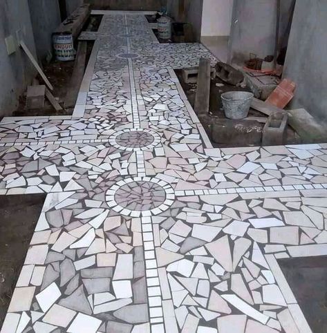 Allotment Shed, Mosaic Floor Tile, Mosaic Tile Art, Floor Tile Design, Pebble Mosaic, Landscape Design Plans, Diy Tile, Diy Backyard Landscaping, Tv Wall Unit