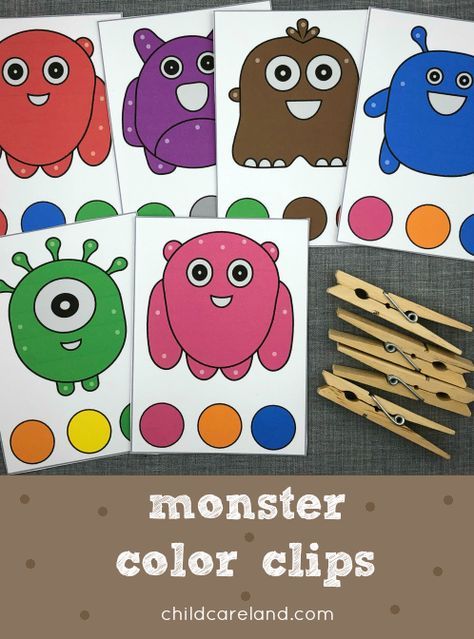 Monster color clip cards for color recognition and fine motor development. Colour Monster, Monster Activities, Fine Motor Development, Preschool Colors, Monster Theme, Motor Development, Early Learning Activities, Kindergarten Fun, Teaching Colors