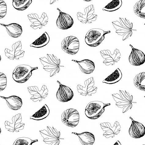 Hand drawn fig fruits and leaves seamles... | Premium Vector #Freepik #vector #pattern Fig Doodle, Fig Pattern, Fig Drawing, Pineapple Vector, Leaves Seamless Pattern, Fig Fruit, Milk Splash, Fruit Icons, Fruit Vector