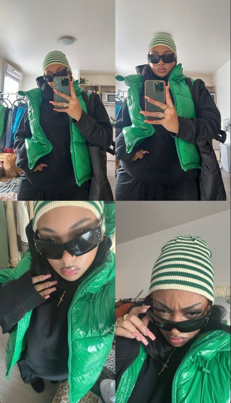 Green Beanie Outfit, Winter Outfits Baddie, Green Beanie, Beanie Outfit, Classy Streetwear, Girls Winter Jackets, Tomboy Outfits, Girl Fits, Winter Fits