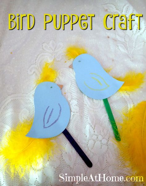 This cute and easy bird puppet craft is a great way to entertain and help your child learn at the same time. Try building your birds a nest. Bird Puppet Craft, Stick Puppet, Bird Puppet, All About Me Poster, Bird Craft, Puppet Craft, Library Crafts, Easy Bird, Homeschool Lesson Plans