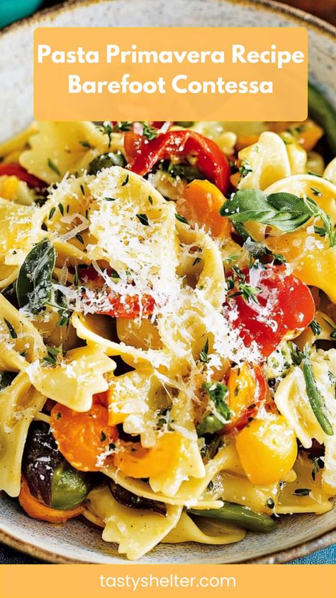 Pasta Primavera Recipe Barefoot Contessa Pasta Primavera Recipes Healthy, Pasta Primavera With Chicken, Pasta Primavera Recipes, Primavera Pasta, Creamy Pasta Primavera, Easy Pasta Primavera, Chicken Primavera Pasta, Primavera Recipe, Pasta Primavera Recipe