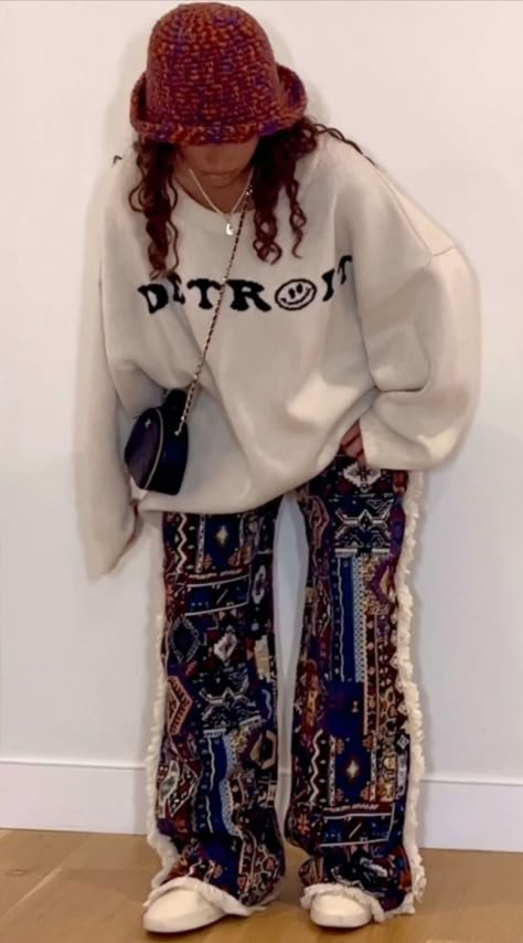 #cozy #streetwearaesthetic #buckethat #cute #styleinspo #soft #fringepants #black #red Link in pin! (Amazon) Link in bio for full outfit! Tapestry Pants, Cozy Streetwear, Earthy Outfits, Teenage Fashion, Streetwear Fashion Women, Tomboy Fashion, Mode Inspo, Womens Casual, Cute Simple Outfits