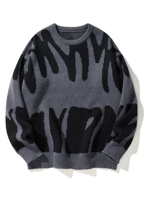 Manfinity EMRG Men Graphic Pattern SweaterI discovered amazing products on SHEIN.com, come check them out! Sweat Noir, Stylish Letters, Knit Men, Pattern Sweater, Inspiration Mode, Pullover Men, Knitted Pullover Sweaters, Outfit Casual, Casual Look