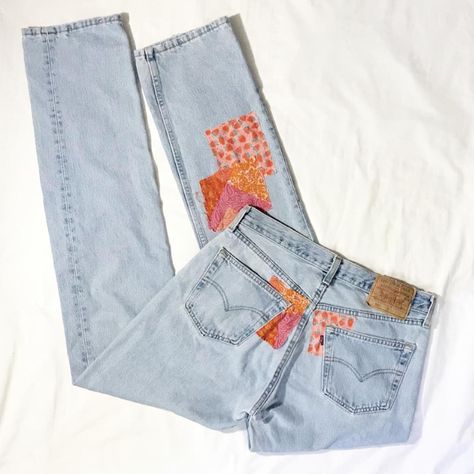 Slow Stitch Patchwork Vintage 501 Levi’s 🌼 button... - Depop Patchwork Jeans Diy, Role Model Concert, Customised Jeans, Custom Jean, Vintage 501, Libra Season, Sewing Projects Clothes, Clothes Hacks, Concert Fit