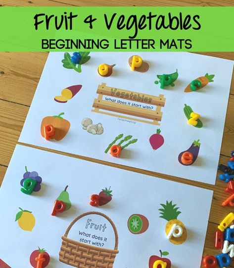 FREE printable activity for pre-k and kindergarten kids who are learning letter sounds. Also great for a food-theme or fruit & veggie theme! Healthy Foods Preschool Theme, Alphabet Theme Preschool, Vegetable Activity For Kids, Vegetables Preschool, Olivers Vegetables, Nutrition School, Healthy Food Activities, Preschool Food, Beginning Letter Sounds