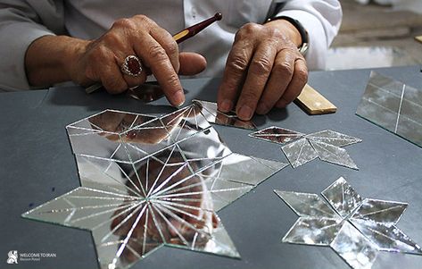 Art of mirrors is surely one of the most delicate architectural decorations in Islamic-Iranian civilization. As the historical texts testify, this fine and delicate art is surely an invention of Iranian architectures. #mirror #mirror_work #mirror_art #handicraft #Art #handart #Iranian #Iranianart #Irantravel #Irantourism #travel #Welcometoiran #Sarvinehparvaz Candle Logo Design, Tile Artwork, Mirror Pattern, Mirror Words, Persian Architecture, Basket Wall Art, Mirror Crafts, Mirror House, Modern Mirror Wall