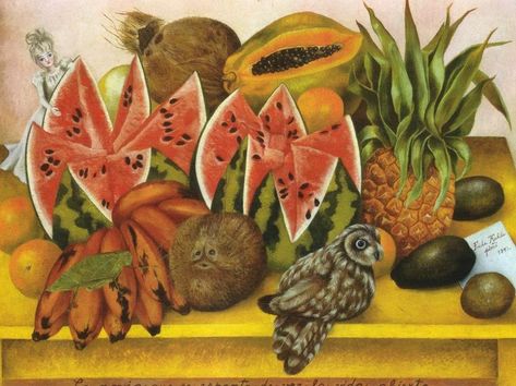 Frida kahlo artist | Frida Kahlo's passion for food was evident in her many still lifes of fruit, like this painting entitled "The Bride Frightened at Seeing Life Opened."... Frida Kahlo Paintings, Frida Art, Frida Kahlo Art, White Poppy, Digital Museum, Night Flowers, Diego Rivera, English Cucumber, Mexican Artists