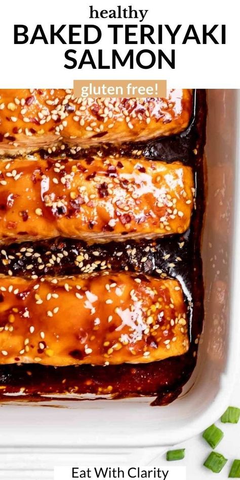 Need dinner on the table in 20 minutes? This baked teriyaki salmon is perfect for you! It's easy to make, healthy, gluten free and perfect with rice and veggies. This salmon is an easy and healthy dinner the whole family will love. #teriyakisalmon #bakedsalmon #salmon Salmon Recipes Baked Teriyaki, Baked Teriyaki Salmon Recipes Oven, Teriyaki Salmon Oven Baked, Teriyaki Marinade For Salmon, Salmon Teriyaki Marinade, Healthy Salmon Marinade, Teriyaki Salmon Baked, Marinade For Salmon, Easy Teriyaki Salmon