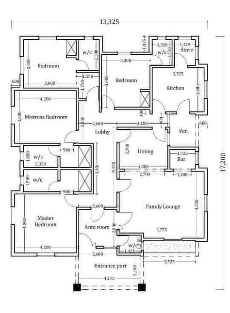 50 By 100 Feet House Plan, 15x15 House Plans, 4bedroom Bungalow Design, 5 Bedroom Bungalow Floor Plan, Three Bedroom Apartment Floor Plans, Bungalow House Floor Plans, Drawing House Plans, Modern Bungalow House Plans, Single Storey House Plans