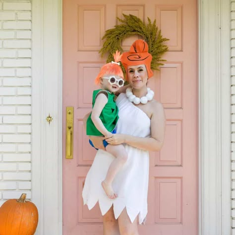 Mom & Daughter Flintstones Halloween Costumes - A Beautiful Mess Mom Daughter Costumes, Family Flintstones Halloween Costumes, Mom And Daughter Costumes Halloween, Flinstones Halloween Costumes, Mommy And Daughter Halloween Costumes, Halloween Costume For Pregnant Mom And Toddler, Flinstones Halloween, Halloween Costumes Flintstones, Halloween Costumes Women Duo