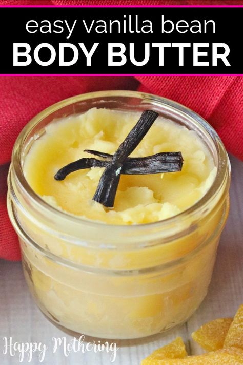 Do you love easy homemade beauty products with essential oils? Learn how to make the best DIY vanilla body butter recipe for dry skin using all natural ingredients. These jars make great holiday and Christmas gifts! # #bodybutter #vanilla #vanillascented #dryskin #winterskin #fromscratch #diybeauty #naturalbeauty #essentialoils #coconutoil #sheabutter #homemaking #makeityourself #handmadegiftideas #madewithlove Vanilla Body Butter Recipe, Diy Vanilla, Vanilla Body Butter, Homemade Body Butter, Homemade Beauty Recipes, Homemade Moisturizer, Diy Body Butter, Body Butters Recipe, Seasonal Living