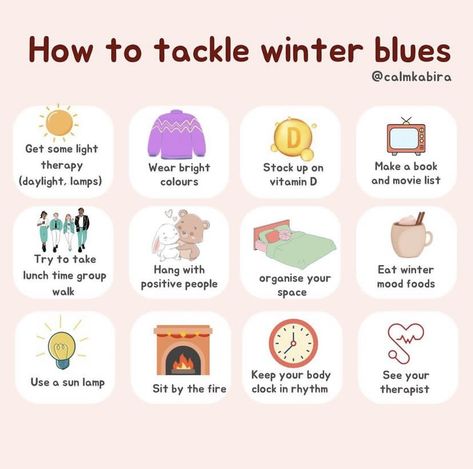 Winter Blues Remedies, Seasonal Affective Tips, Winter Vitamins, Winter Self Care, Winter Tips, Healthy Coping Skills, Winter Wellness, Wellness Wednesday, Self Care Activities