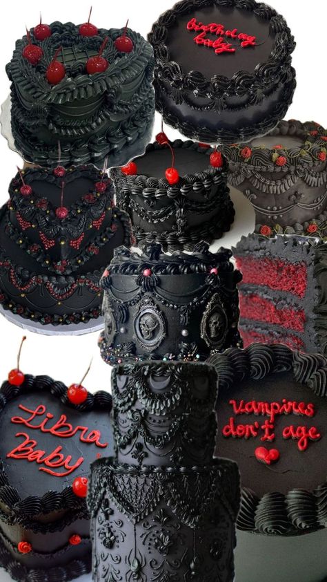 cakes red velvet black frosting Cheetah Birthday Cakes, Gothic Cakes, Gothic Birthday Cakes, Cake Costume, Gothic Cake, Black Cake, Devils Food Cake, Dessert Plating, Cake Decorating Designs