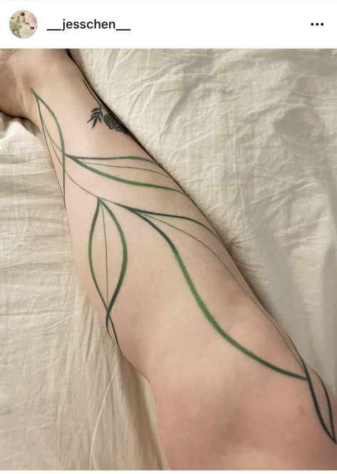 Green Outline Tattoo, Green Line Tattoo, Green Ink Tattoo, Green Tattoo Ink, Green Tattoo, Magnolia Tattoo, Green Tattoos, Water Tattoo, Plant Tattoo