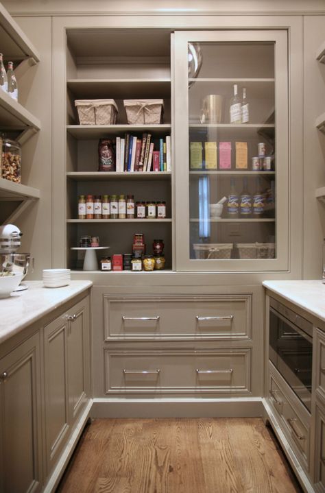 Designing kitchens is never an easy task, but the more I design them, the more I fall in love with the details that are involved when you��’re working on a kitchen project. From picking the perfect ca Taupe Kitchen Cabinets, Taupe Kitchen, Kitchen Pantry Design, Beautiful Houses Interior, Kitchen Pantry Cabinets, New Kitchen Cabinets, White Kitchen Design, Butler Pantry, Butler's Pantry