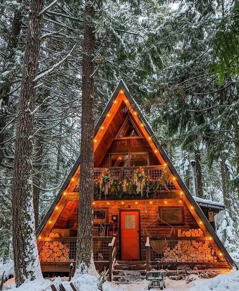 Pacific Northwest Cabin, Snowy Cabin, A Frame Cabins, Mt Rainier National Park, Cabin Aesthetic, Kitchen Fireplace, Mt Rainier, A Frame Cabin, Rainier National Park