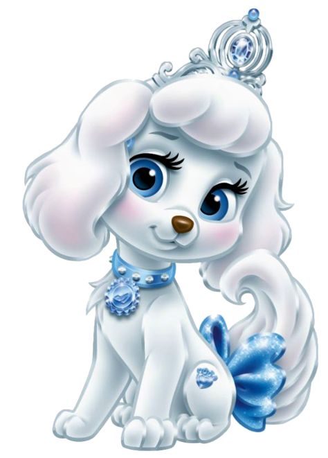 Pumpkin is a white Poodle dog owned by Cinderella. She has big, blue eyes, a brown nose, and her hair is styled after Cinderella's hair. Pumpkin was an anniversary present to Cinderella from the Prince! This glamorous puppy loves to attend royal balls, twirl, and dance. Palace Pets, Disney Wiki, Palace, Disney, Blue, White