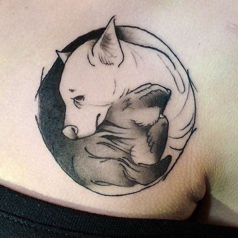 Dog Tattoo Ying Yang Tattoo, Dog Tattoo Ideas, Tattoo Salon, Yin Yang Tattoos, Tasteful Tattoos, True Tattoo, Artist Sketches, Calf Tattoo, Jewelry Tattoo