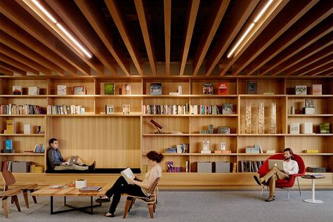 Prepare for major office envy as we peek inside the headquarters of some of the most innovative tech companies across the United States Bohlin Cywinski Jackson, Bookstore Design, Library Cafe, Top Furniture, Workplace Design, Furniture Trends, Library Design, Coworking Space, Office Inspiration