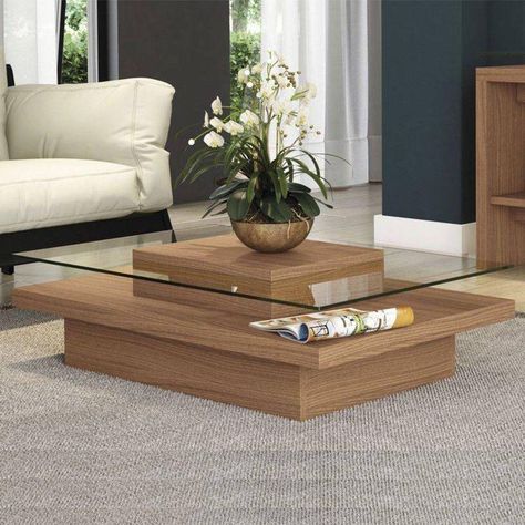 Wood Coffee Table Living Room, Coffee Table Living Room Modern, Centre Table Living Room, Coffee Table With Glass Top, Wood Furniture Plans, Table With Glass Top, Centre Table, Small Living Room Decor, Side Coffee Table