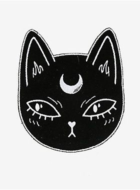 Black Cat Face, Cat Patch, Moon Cat, A Black Cat, Arte Sketchbook, Cat Stickers, Cat Tattoo, Cat Face, Drawing Inspiration