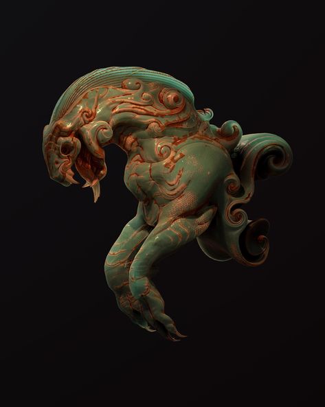 Jade Dragon, Tyler Smith on ArtStation at https://www.artstation.com/artwork/1dkOL Tyler Smith, Jade Dragon, Flower Art Drawing, Alien Creatures, Pottery Sculpture, Science Art, Magical Creatures, Creature Design, Creature Art