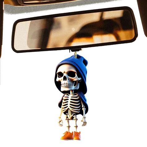 PRICES MAY VARY. ⇁Carried Conveniently: This car mirror skeleton dangle accessory is a fun and unique way to decorate your car. It is also light weight and small volume, so you don't have to worry about it taking up too much space. ⇁Long Serving Life: Made of high-quality Acrylic material, our car mirror dangle accessories are not easy to deform or fade, ensuring a long-lasting use. ⇁Multi-purpose Charm: This fun car mirror pendent can also decorate your backpack, your door, or your window, givi Crochet Ghost Car Mirror, Crochet Car Mirror Hanging Halloween, Halloween Car Hanging, Halloween Car Hanging Crochet, Halloween Skull Decor, Car Dice, Car Mirror Hanging, Spooky Things, Mirror Hanging