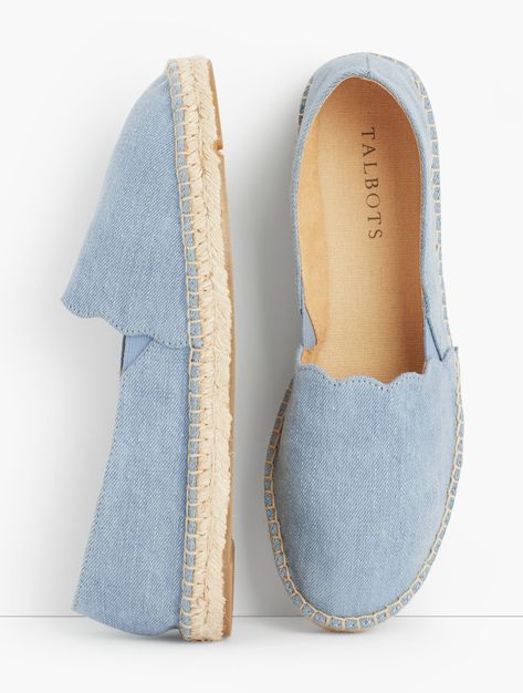 Izzy Denim Espadrilles | Talbots Denim Espadrilles, Feminine Outfits, Crafted Bag, Chic Shoes, Pretty Shoes, Flat Espadrilles, Espadrille Shoes, Stylish Shoes, Handmade Shoes