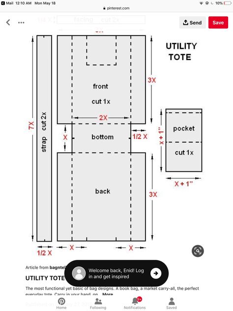 Utility Tote Pattern, Tote Tutorial, Craft Storage Furniture, Diy Bag Designs, Diy Bags Patterns, Diy Craft Room, Utility Tote, Backpack Pattern, Sac Lunch