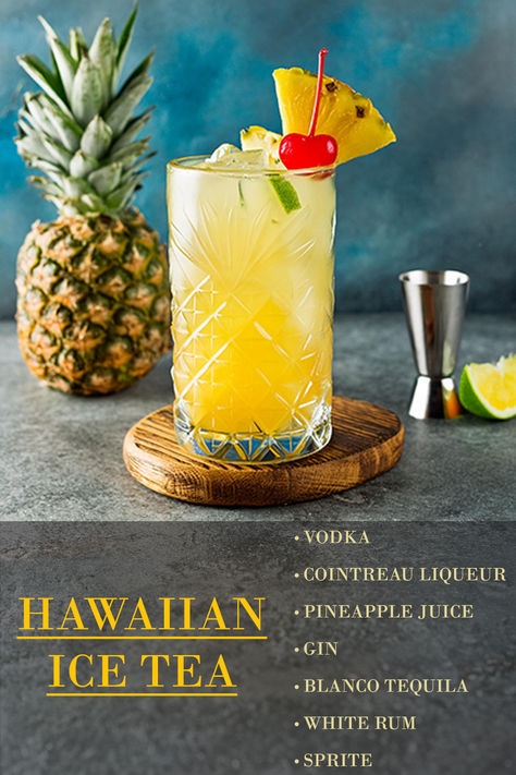 Hawaiian Ice, Cocktail Recipes At Home, Tea Cocktail Recipes, Hawaiian Restaurant, Iced Tea Cocktails, Tea Cocktail, Iced Drinks Recipes, Gin Lemon, Yummy Alcoholic Drinks